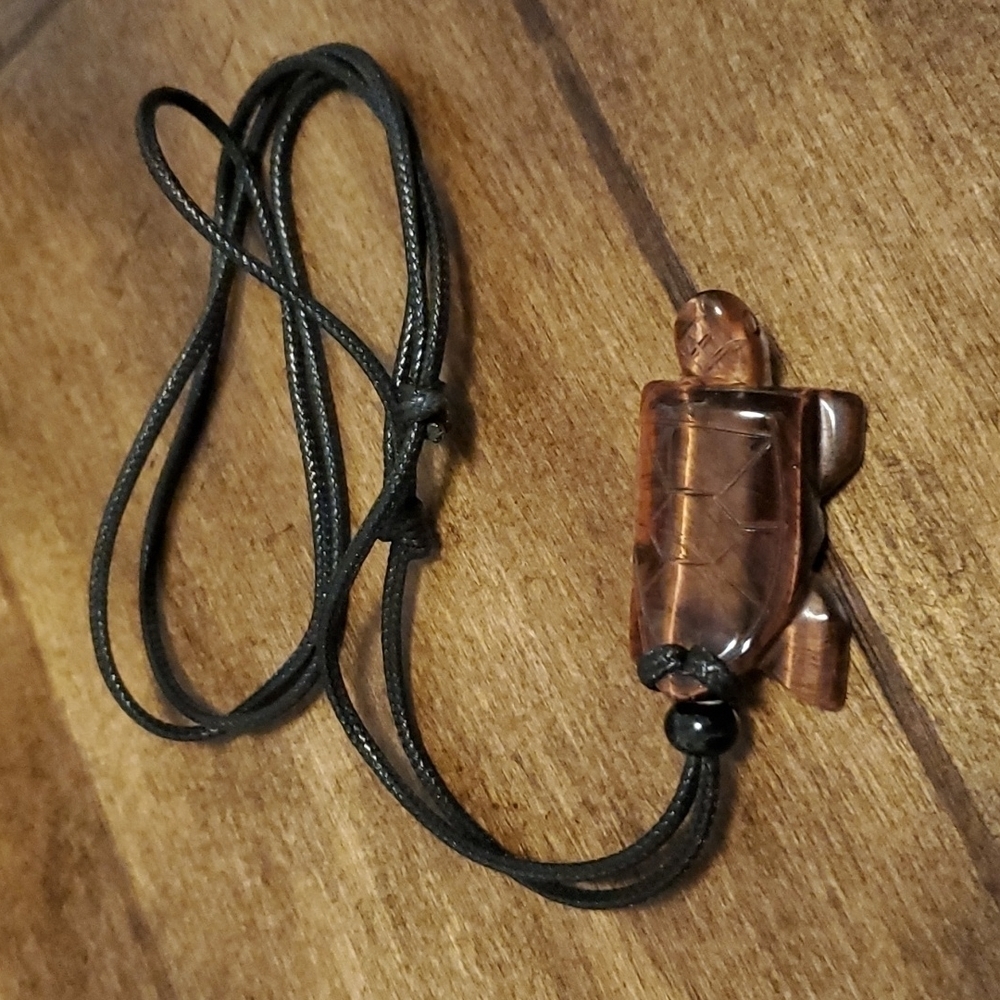 Tigers eye carved turtle necklace adjustable